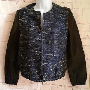 Madewell Tweed Bomber Jacket w/Leather Sleeves XS